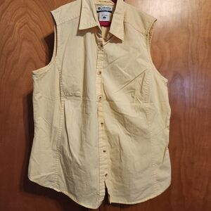 Vintage Columbia Yellow Sleeveless Button-Up Shirt Size Large